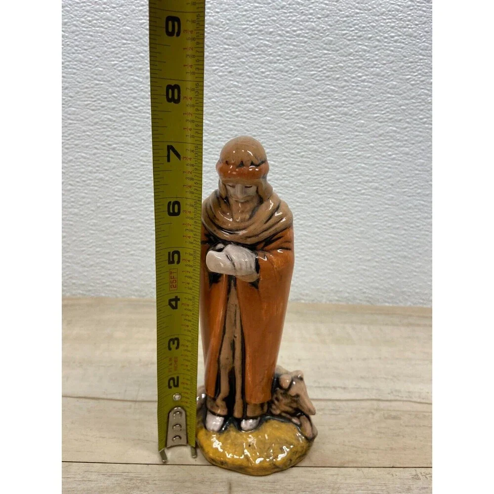 Vtg Unbranded Ceramic Nativity Figurine Standing Shepherd With Dog